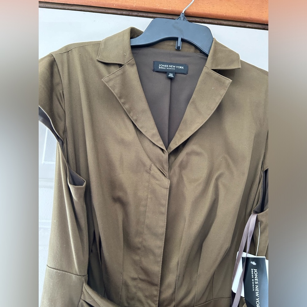 Army green button down cotton dress